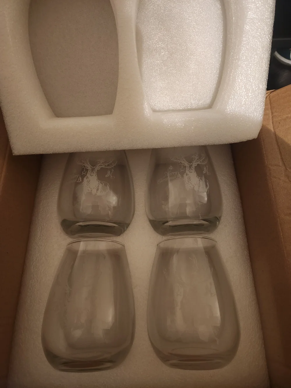 Holiday Reindeer Stemless Wine Glass - Clear - Set of Four